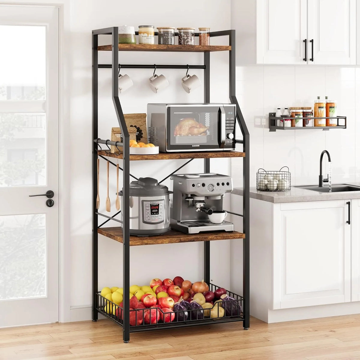 Four Tier Kitchen Bakers Rack With Microwave Stand And Storage