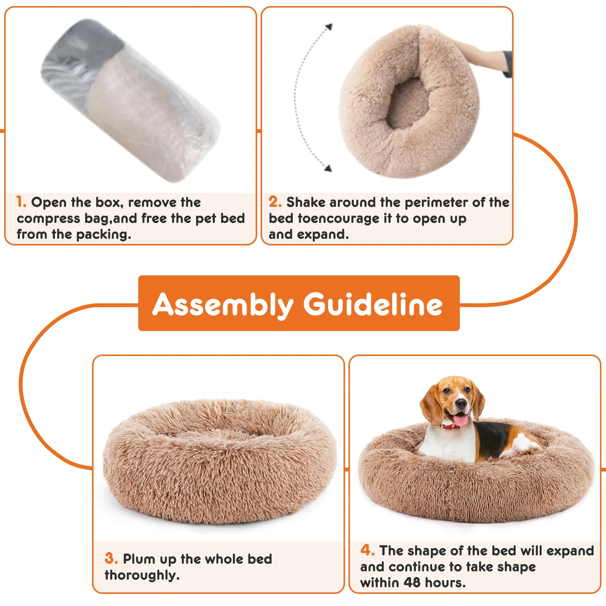 JHK Calming Washable Non Slip Plush Faux Fur Dog Bed