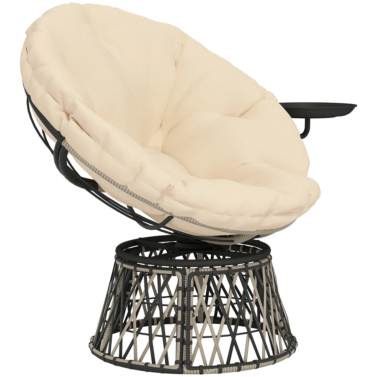 Outsunny Outdoor Swivel Papasan Chair With Side Tray And Cushion