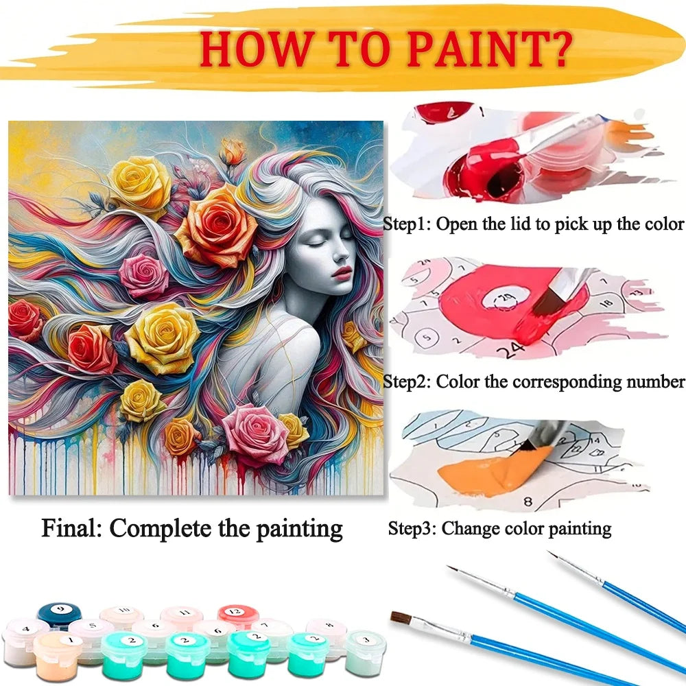 Flower Woman Paint By Numbers Canvas Art Kit For Adults
