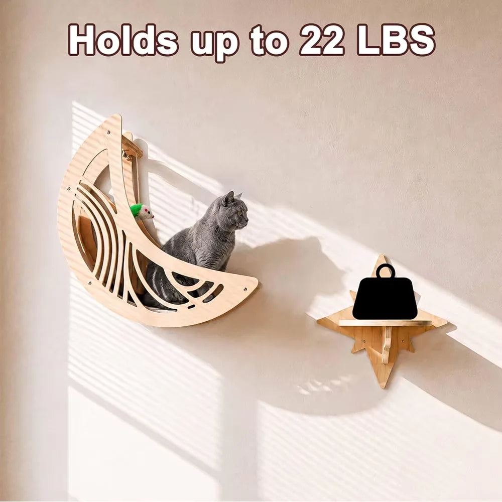 CWV Moon Shape Cat Wall Shelves With Hammock And Perches