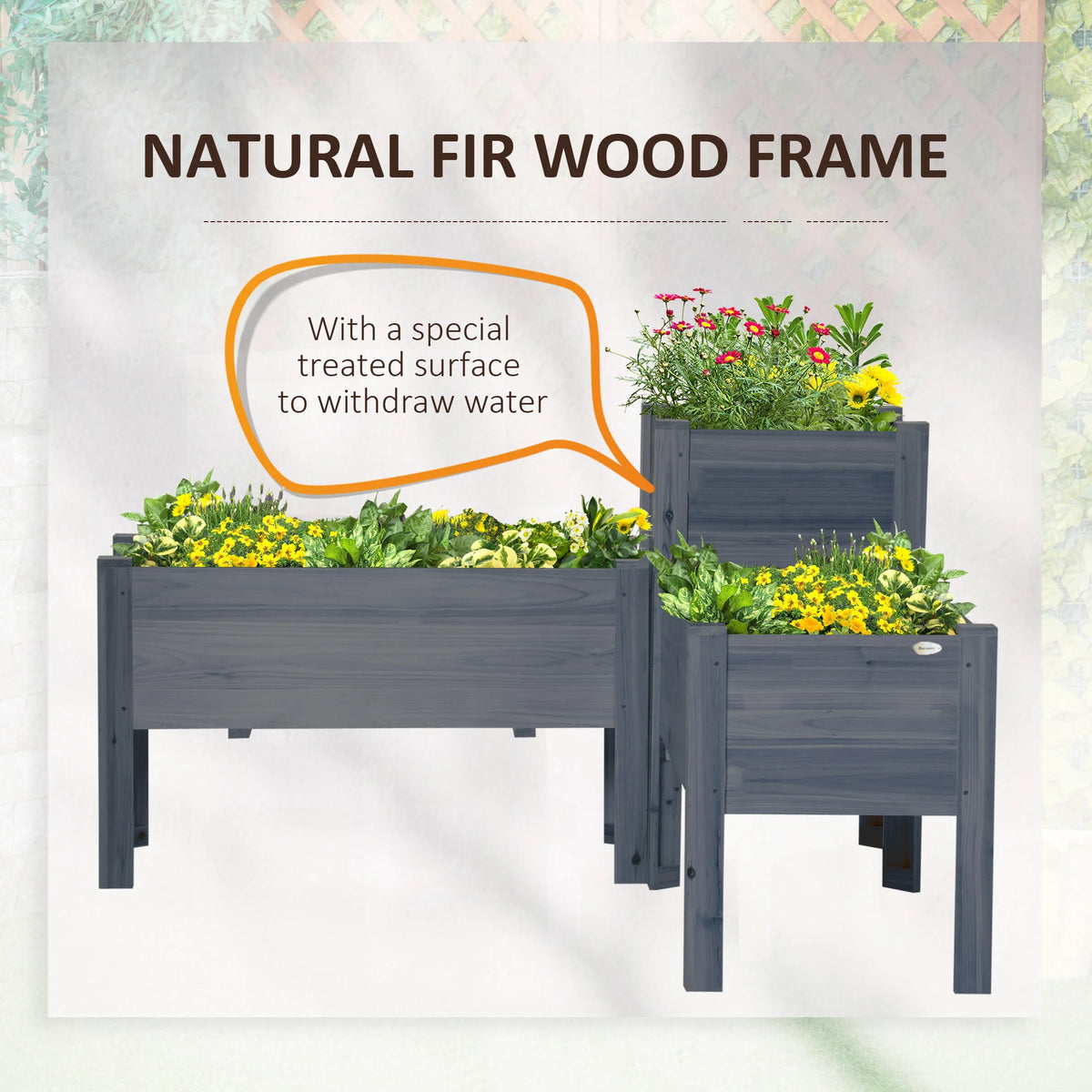 Outsunny Raised Wooden Garden Bed Planter Set With Drainage