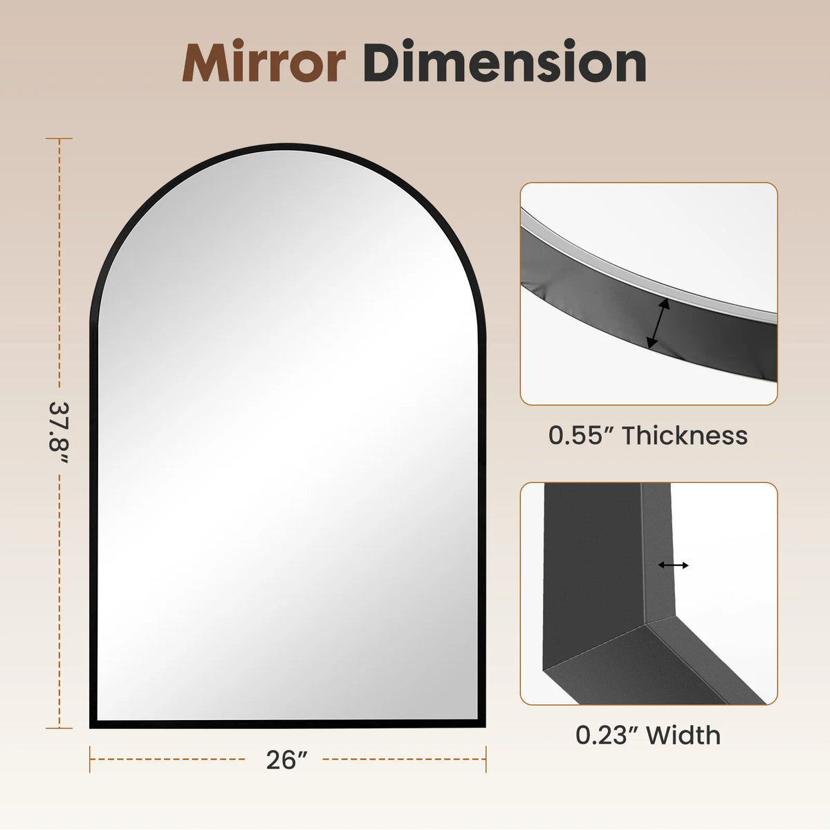 JHK Contemporary Architectural Arched Metal Framed Bathroom Mirror WallMountingSolutions