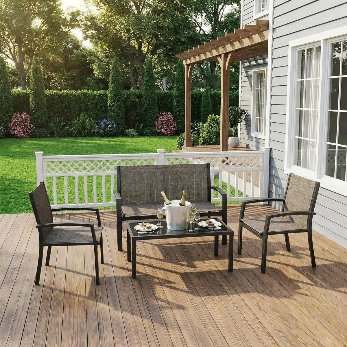 HiMISS Modern Metal Patio Furniture Set With Breathable Mesh Seating