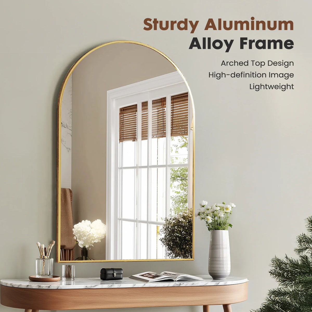 JHK Contemporary Architectural Arched Metal Framed Bathroom Mirror WallMountingSolutions
