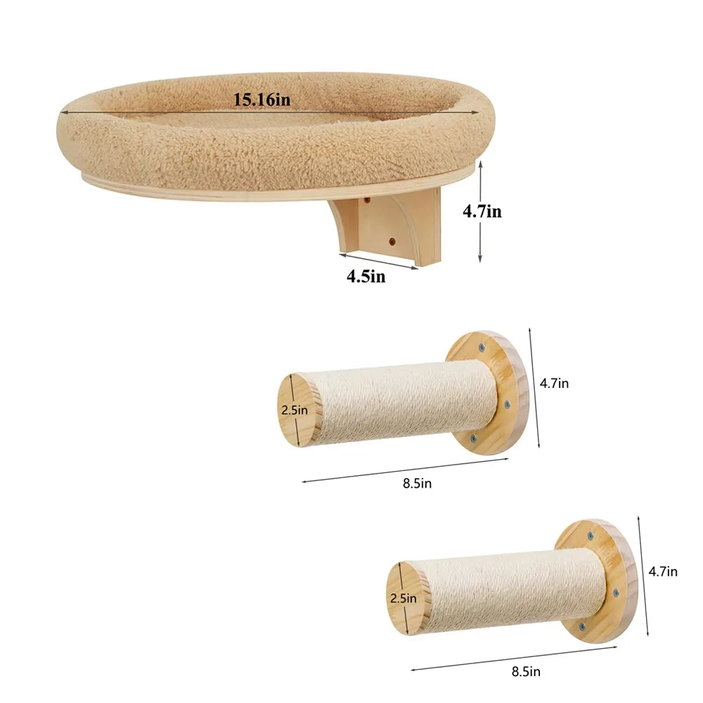 CWV Wooden Cat Wall Climbing Ladder Hammock And Scratching Post