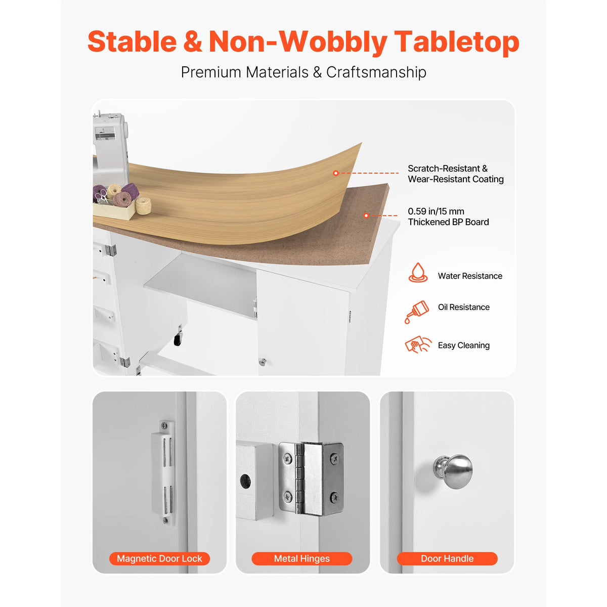 SucceBuy Folding Sewing Table With Cabinet And Charging Station Desk