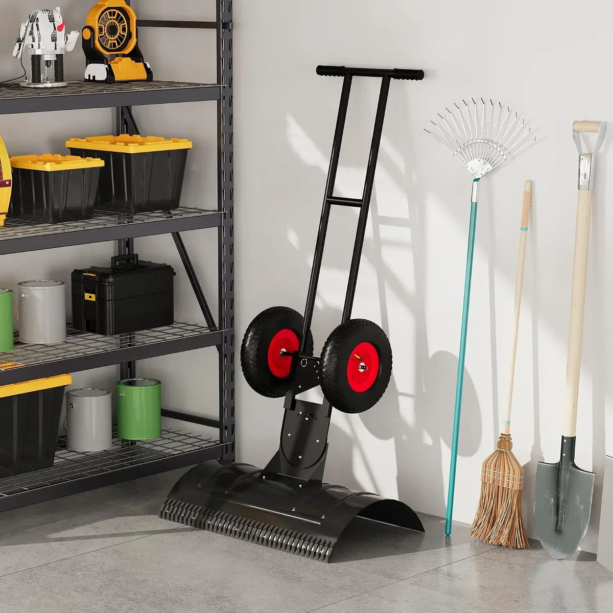 Tacleekii Heavy Duty Wheeled Snow Shovel With Adjustable Blade