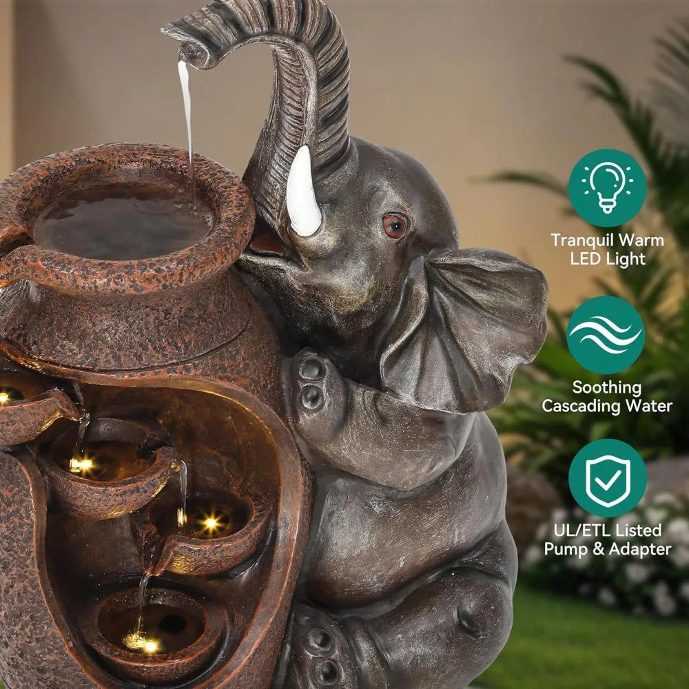 Elephant Jar Water Fountain For Outdoor Garden Farmhouse Decor