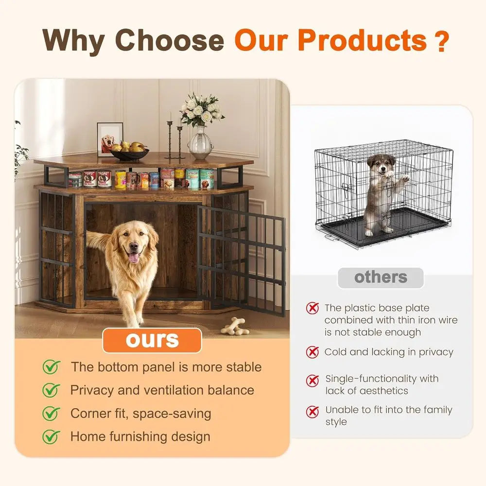 Multifunctional Dog Crate Furniture With Two Tier Storage Shelves