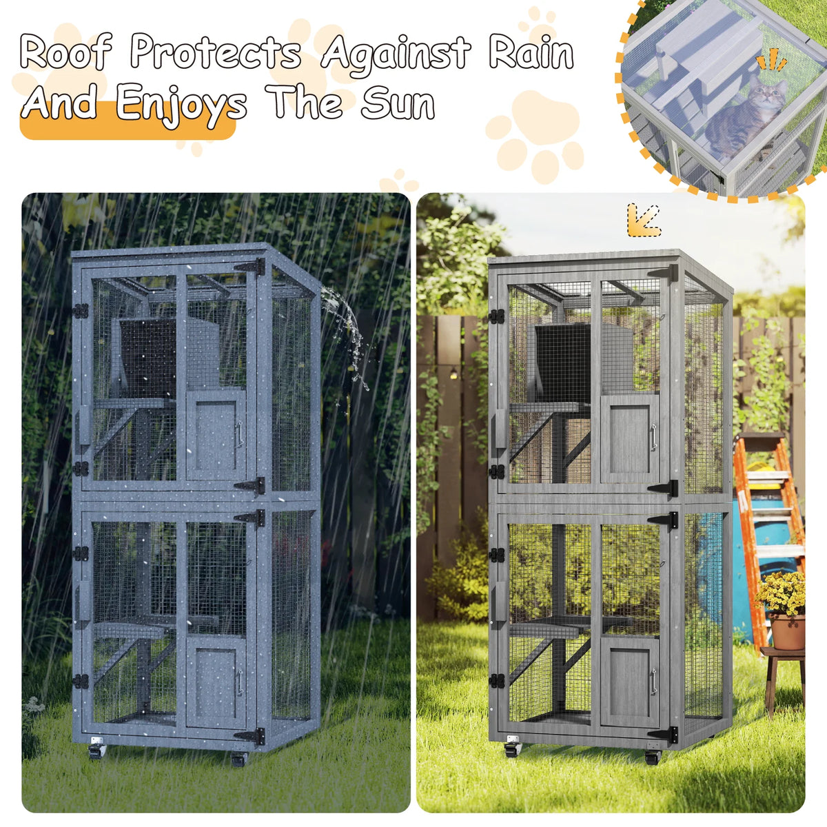 Outdoor Cat Catio Playpen With Waterproof Roof And Resting Box