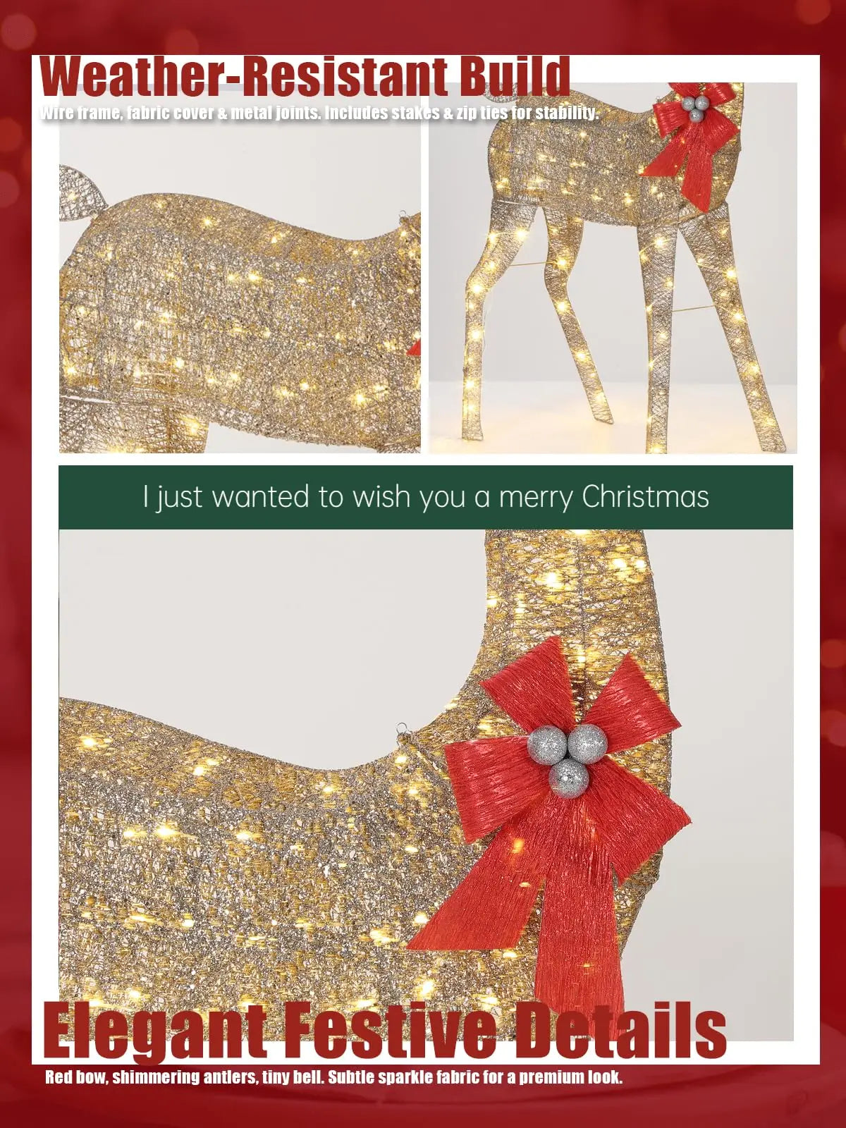 Lighted Christmas Deer Family Set With Energy Efficient LED Lights
