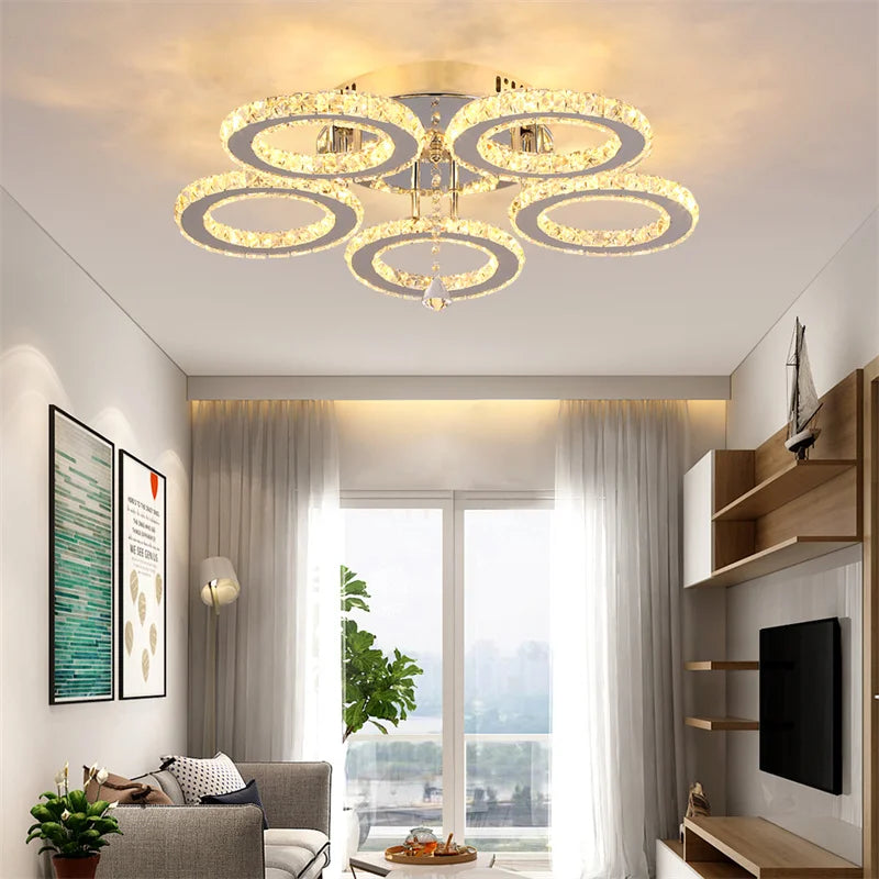 GreeLustr Modern LED Pendant Light Crystal Ring Ceiling Chandelier
