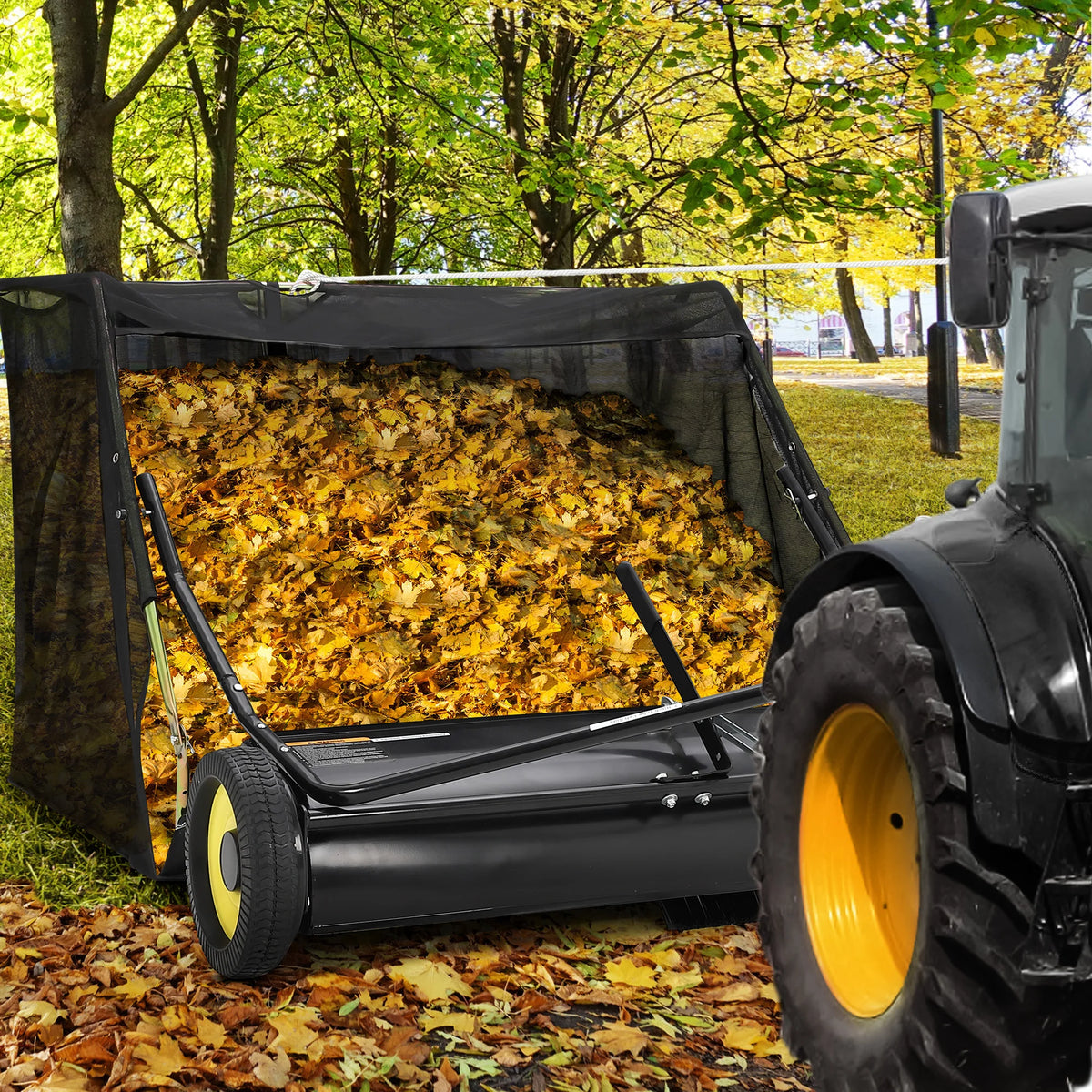 HiMISS Tow Behind Lawn Sweeper With Large Capacity Debris Collector