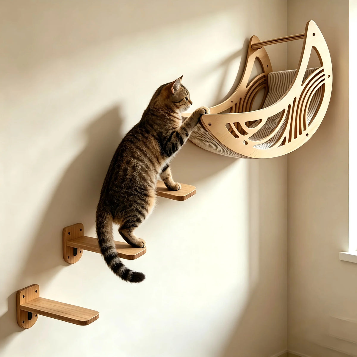 CWV Moon Shape Cat Wall Shelves With Hammock And Perches