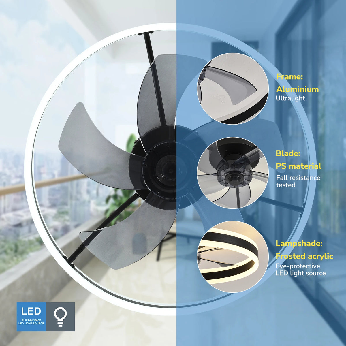 Orison Modern Flush Mount LED Ceiling Fan With Remote Control