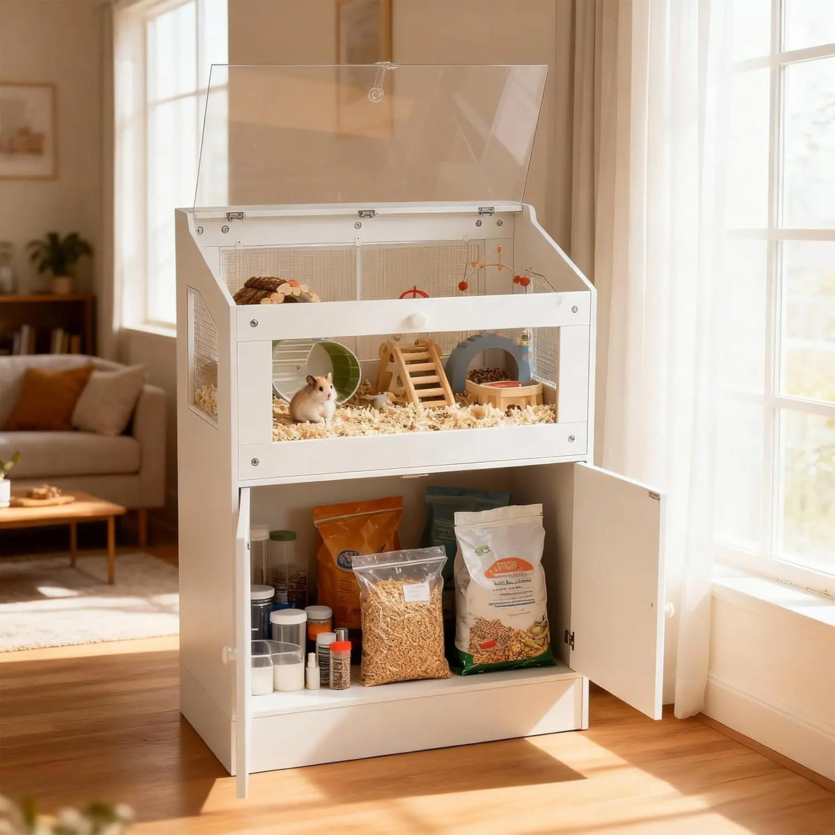HiMISS Acrylic Small Animal Habitat With Storage Cabinet