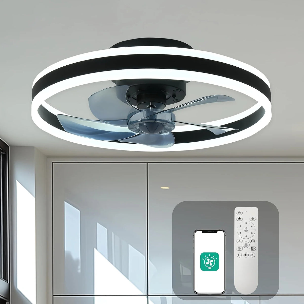 Orison Modern Flush Mount LED Ceiling Fan With Remote Control
