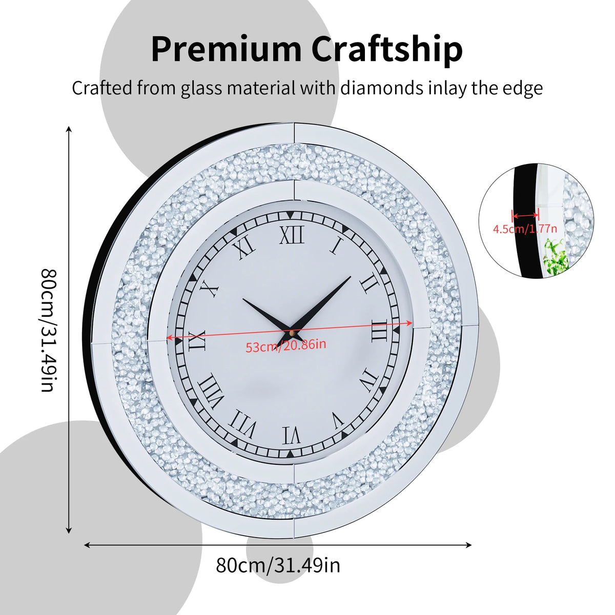 Crystal Sparkle Mirrored Round Decorative Wall Clock