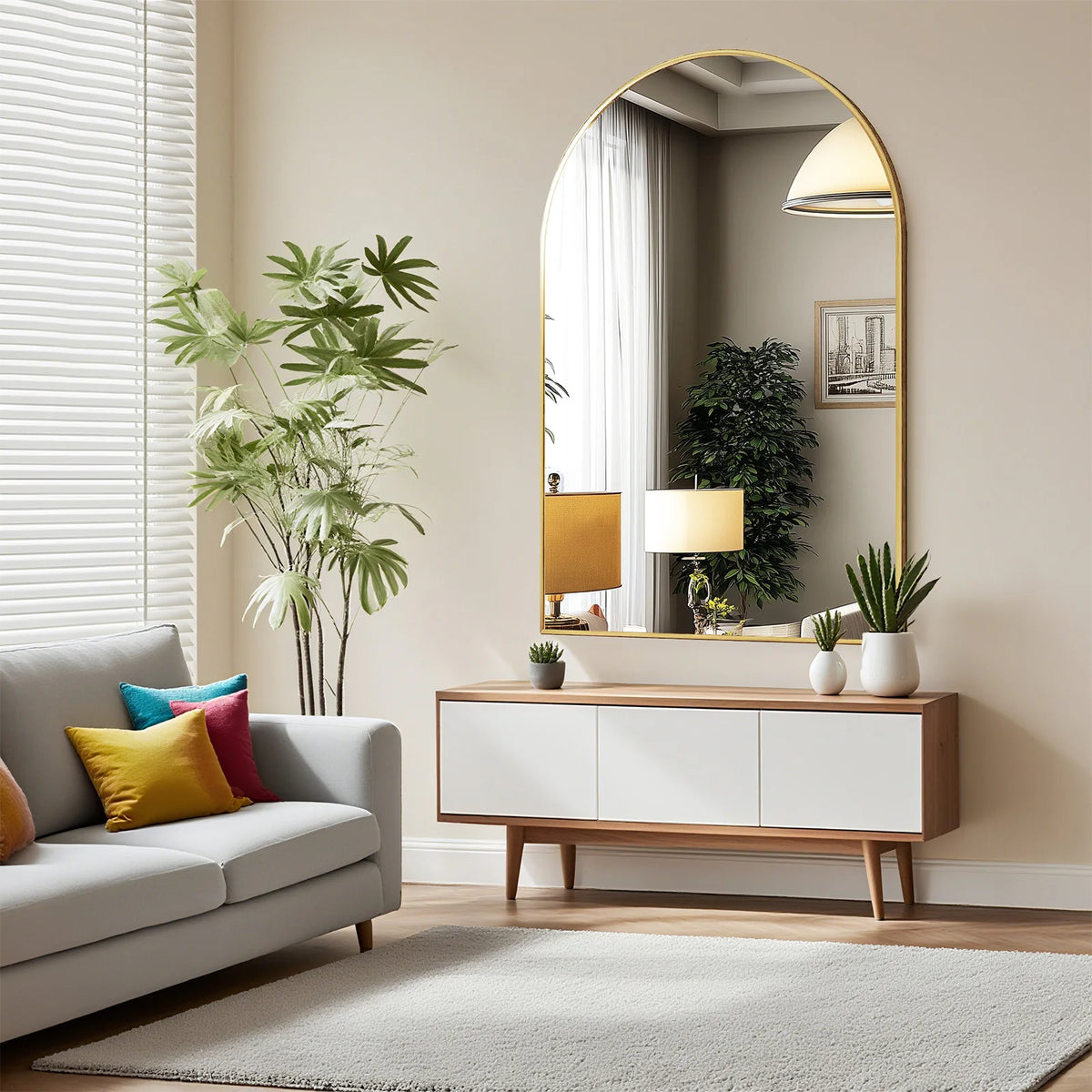 JHK Contemporary Architectural Arched Metal Framed Bathroom Mirror WallMountingSolutions