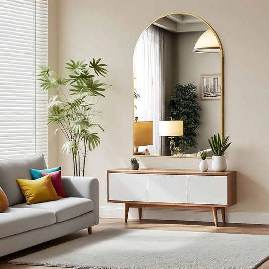 JHK Contemporary Architectural Arched Metal Framed Bathroom Mirror WallMountingSolutions