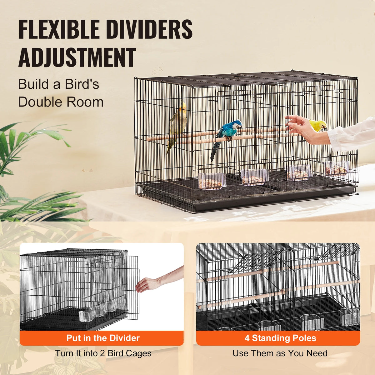 SucceBuy Stackable Divided Bird Cage With Travel Handle and Perches