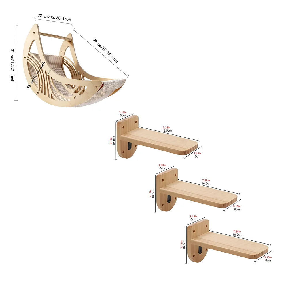 CWV Wall Mounted Cat Shelves With Moon Hammock Perches
