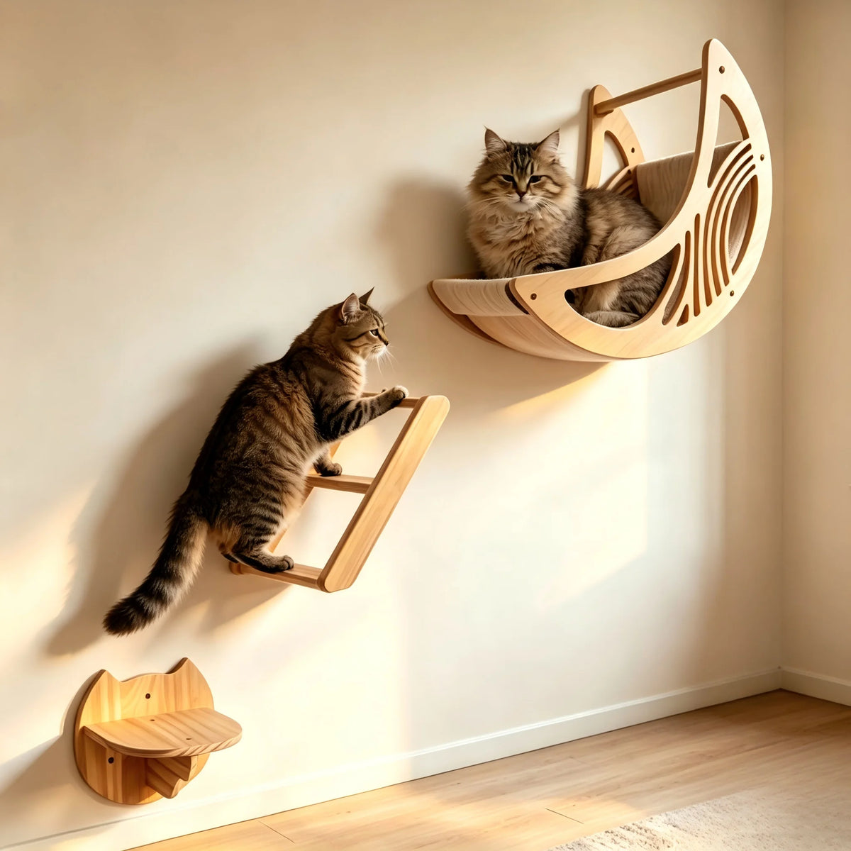 CWV Wall Mounted Cat Shelves With Moon Hammock Perches