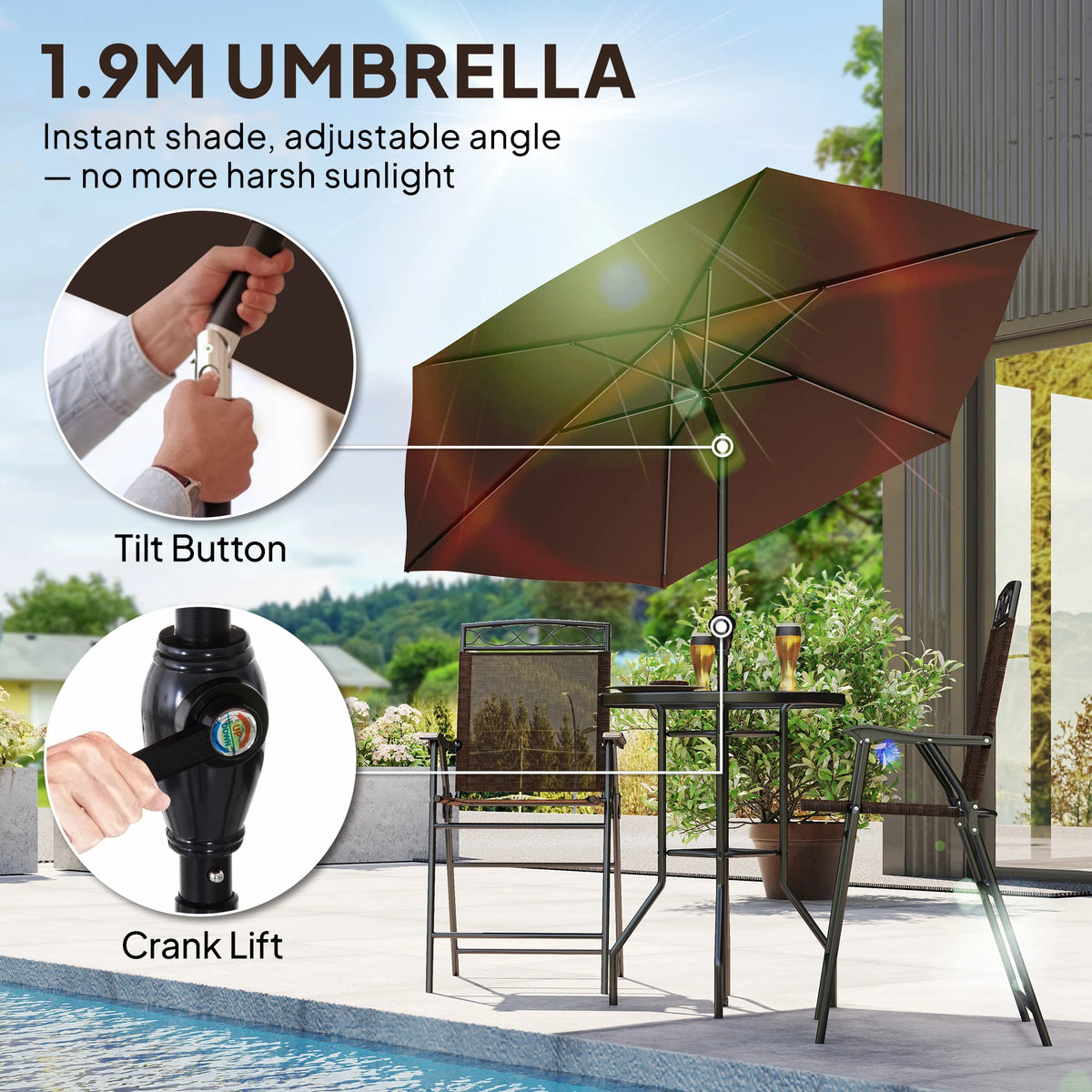 Outsunny Outdoor Patio Dining Set With Folding Chairs And Umbrella