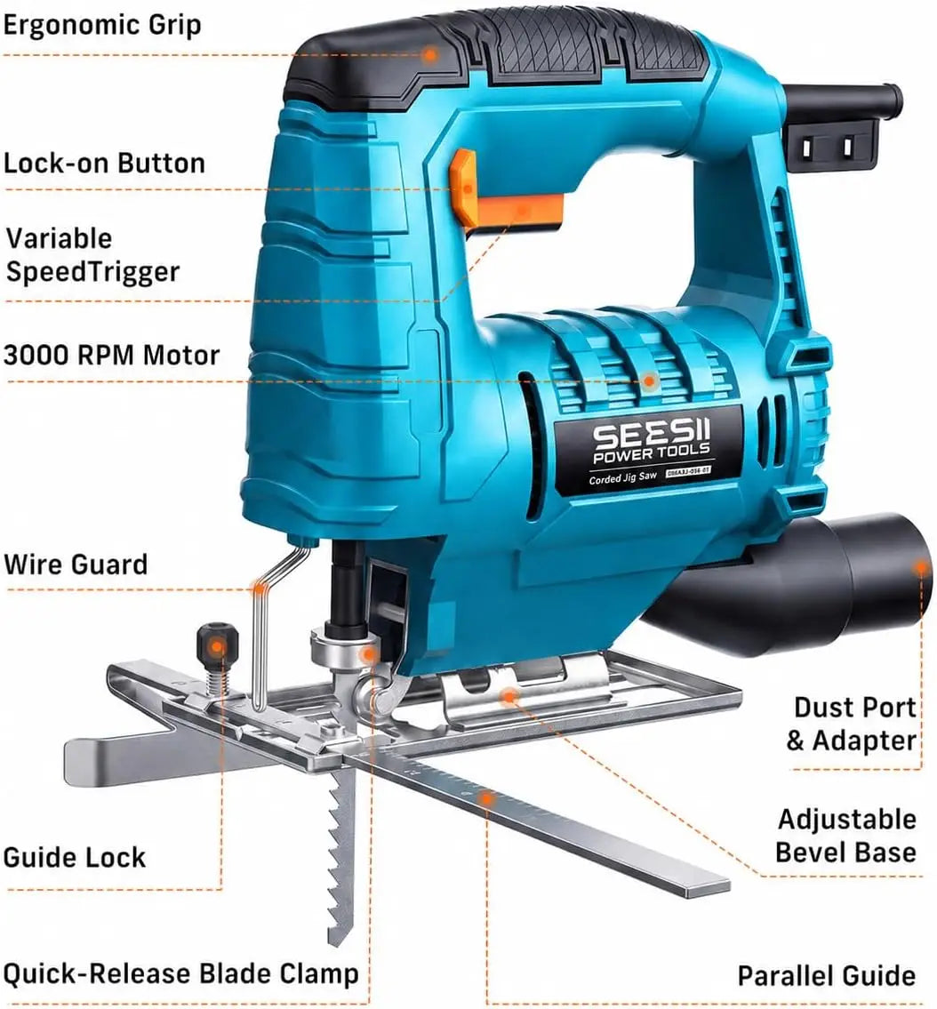 Seesii Corded Electric Jig Saw for Woodworking and DIY Projects