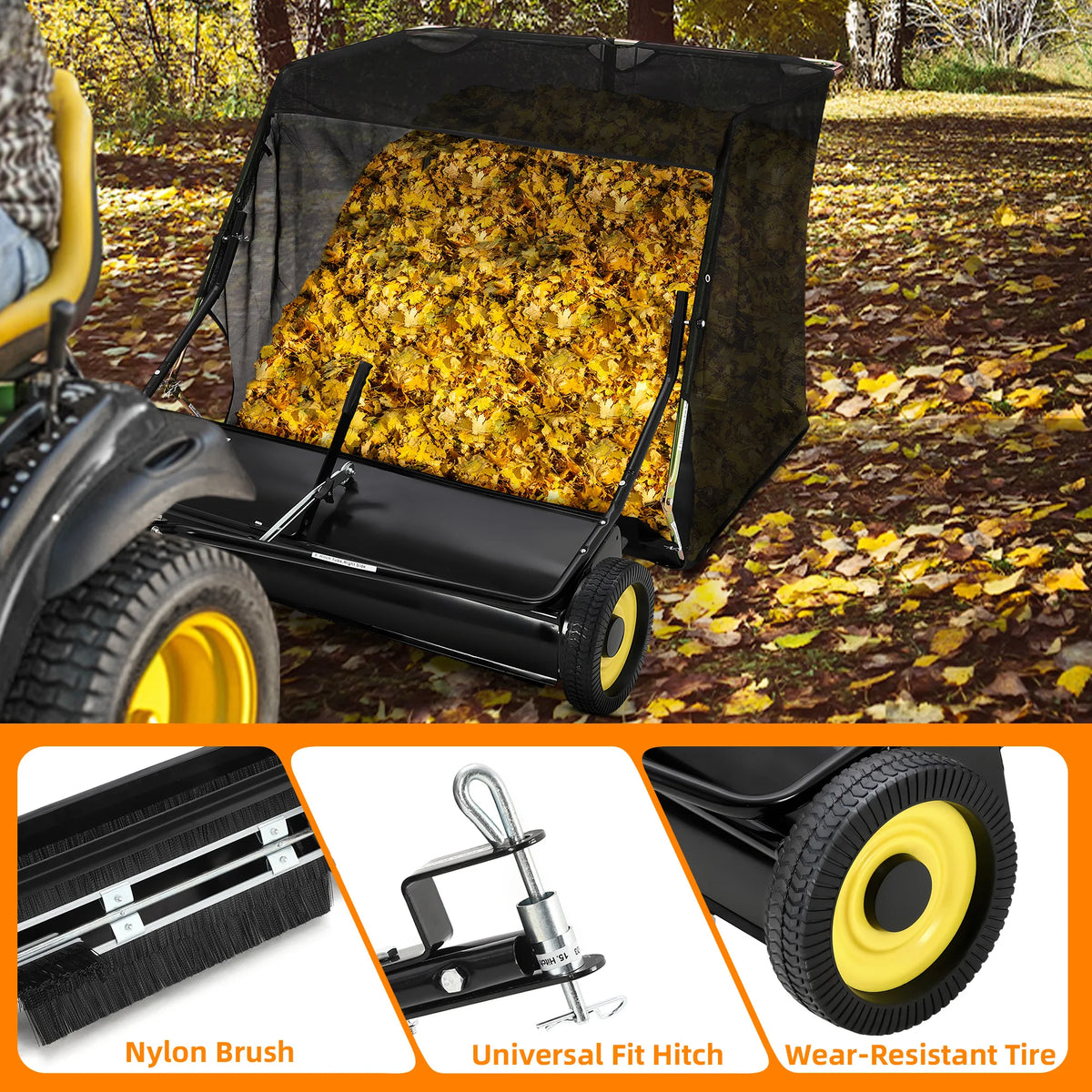 HiMISS Tow Behind Lawn Sweeper With Large Capacity Debris Collector
