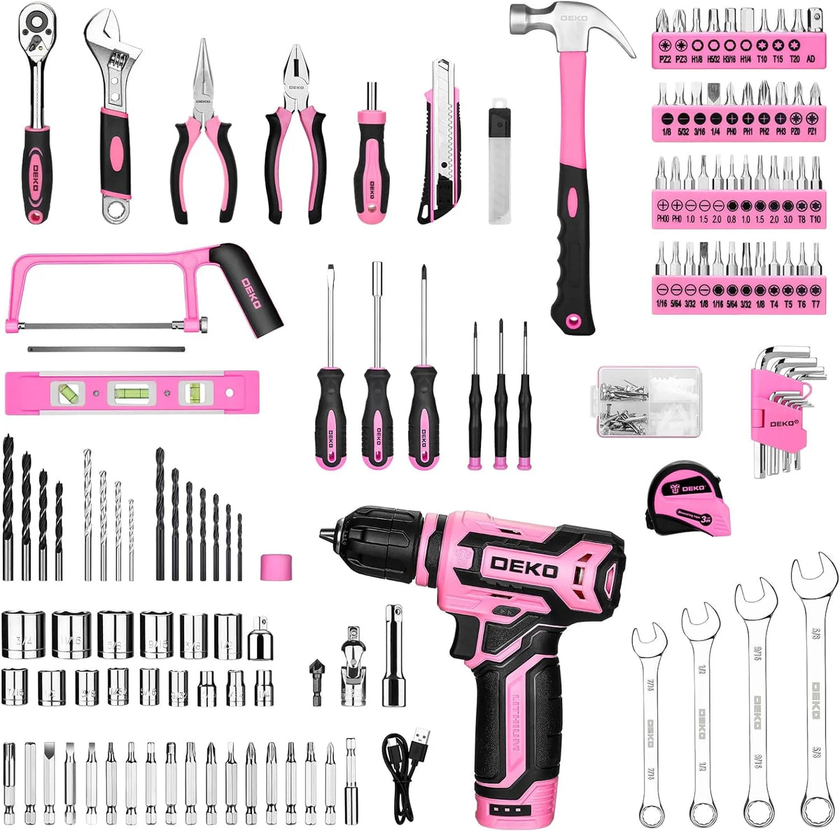 DEKO 12V Cordless Drill and Tool Set in Portable Toolbox