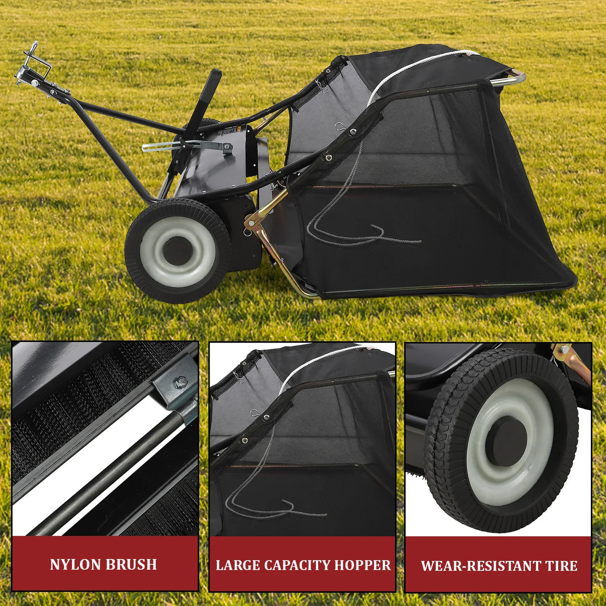 HiMISS Tow Behind Lawn Sweeper With Large Capacity Debris Collector