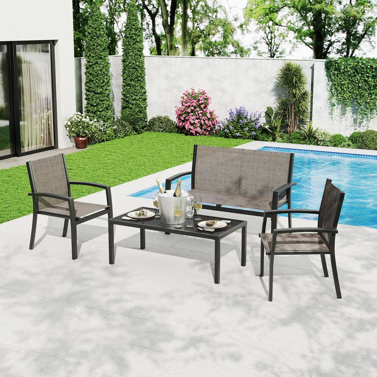 HiMISS Modern Metal Patio Furniture Set With Breathable Mesh Seating