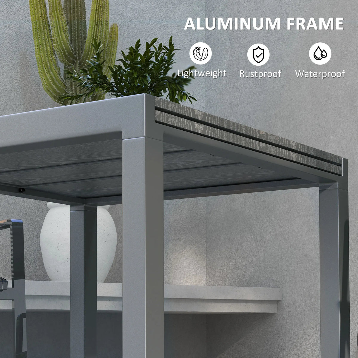Outsunny Extendable Aluminum Patio Dining Table for Outdoor Gardens