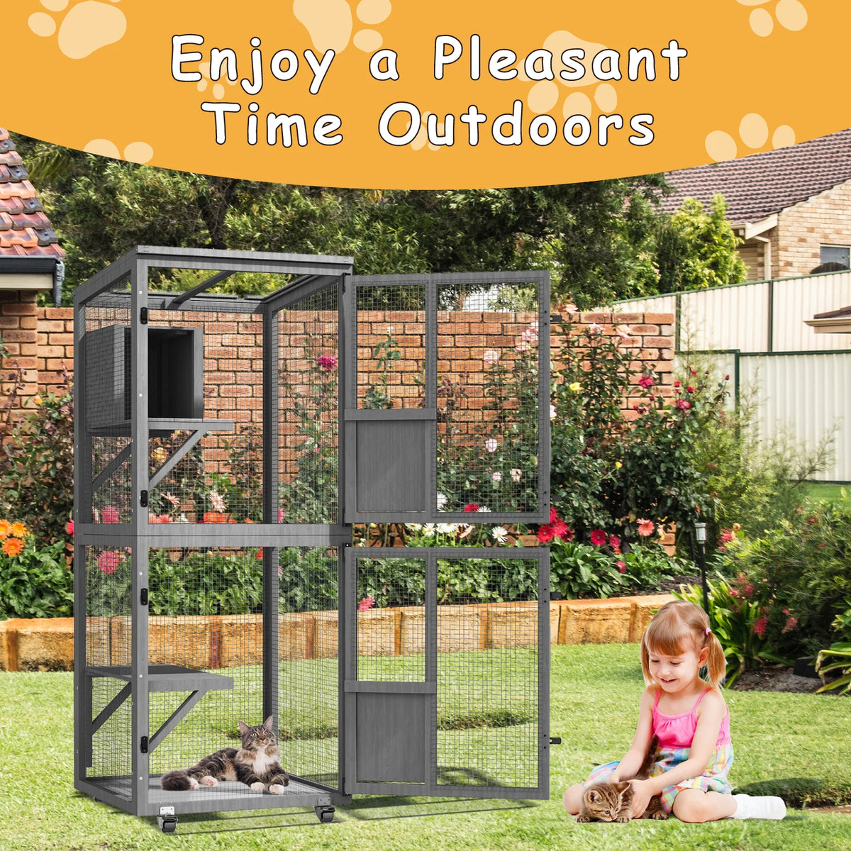Outdoor Cat Catio Playpen With Waterproof Roof And Resting Box