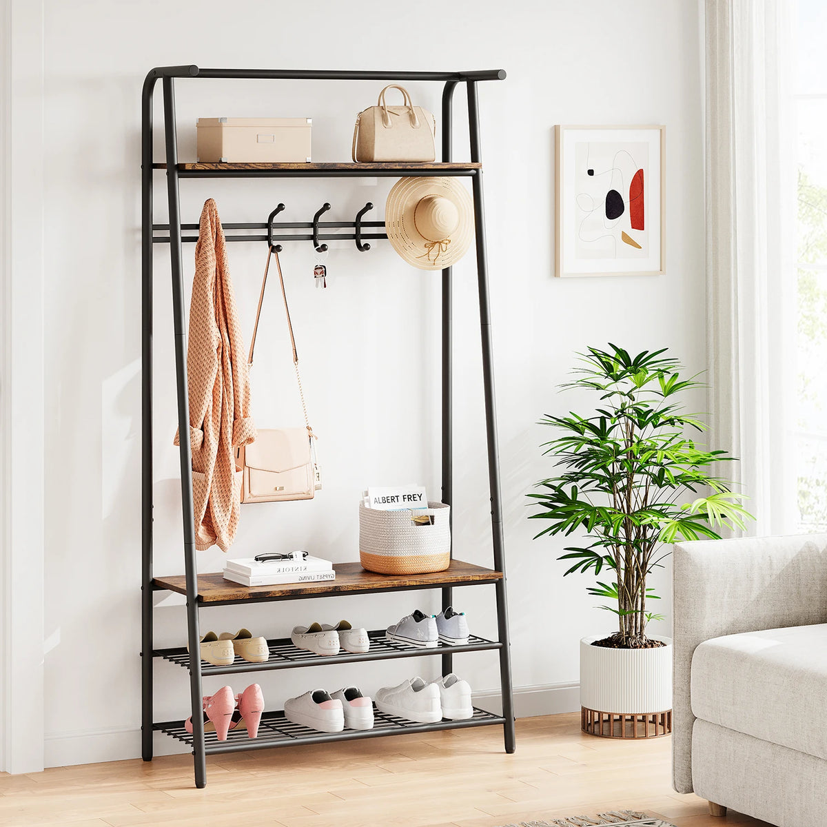 TWISTER.CK Entryway Coat Rack Bench with Shoe Storage and Hooks