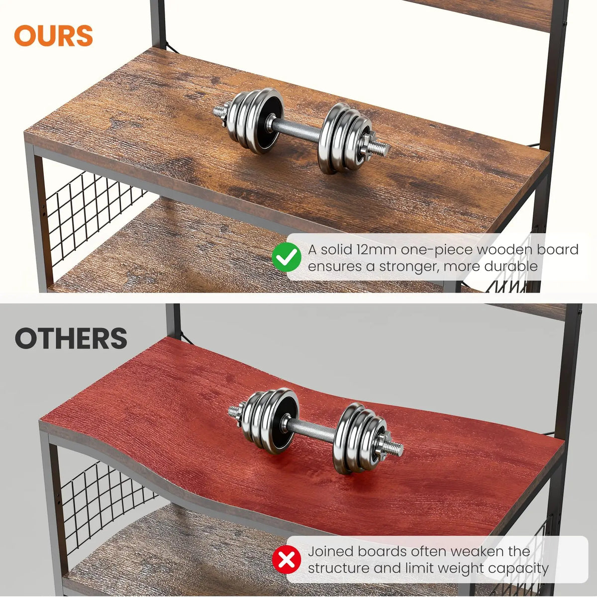 JHK Bakers Rack With Power Outlet And Tiered Storage Shelves