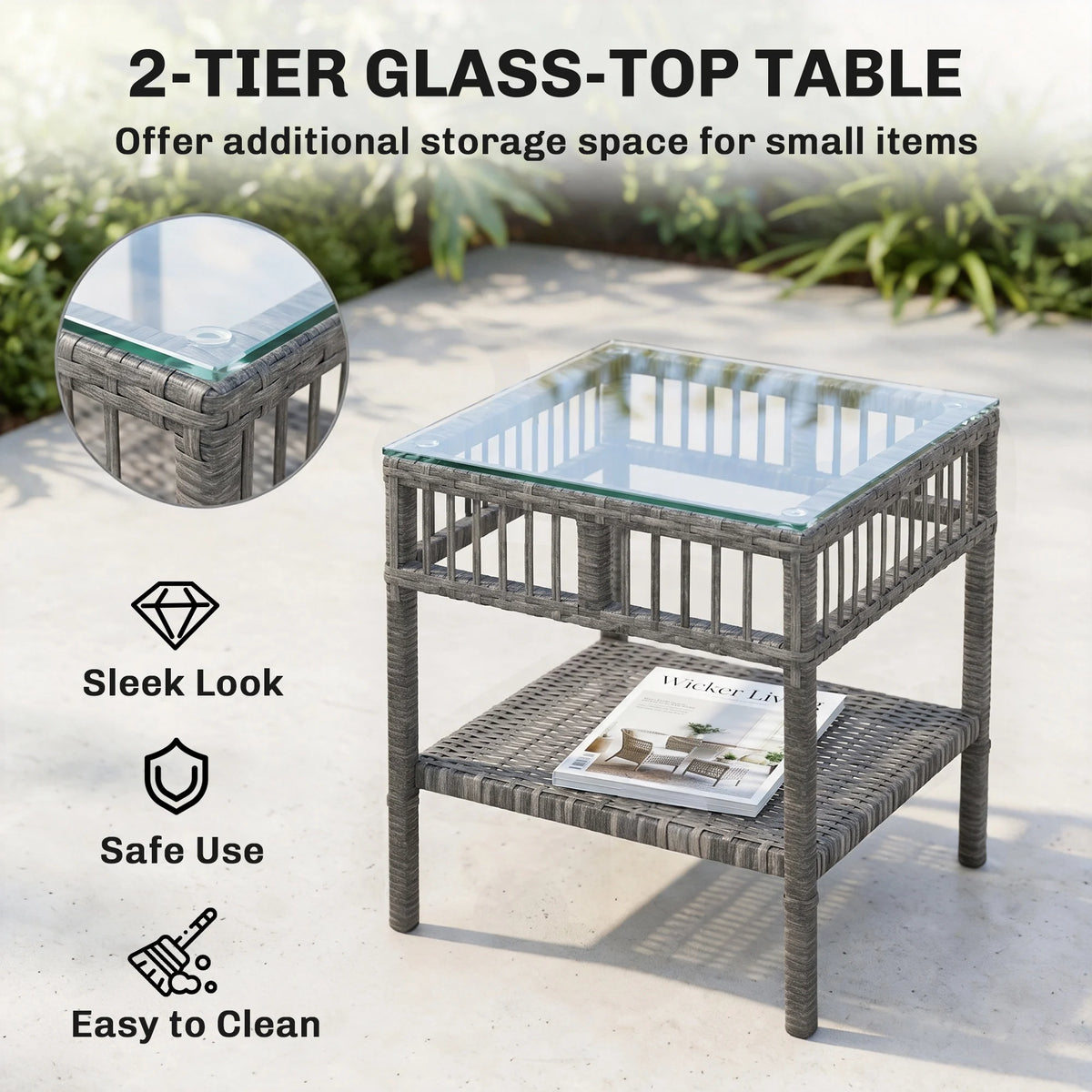 Outsunny Outdoor Rattan Rocking Chair Set With Tempered Glass Table
