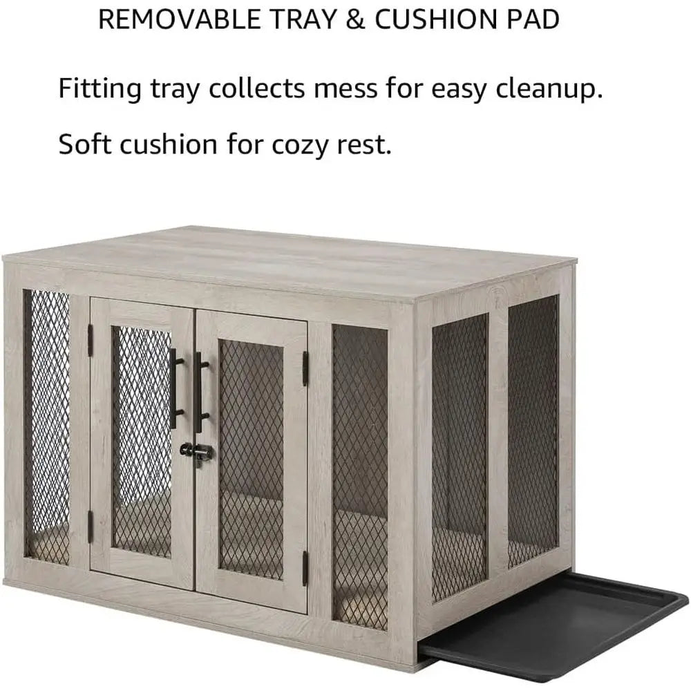 Furniture Style Indoor Dog Crate With Mesh, Cushion And Tray