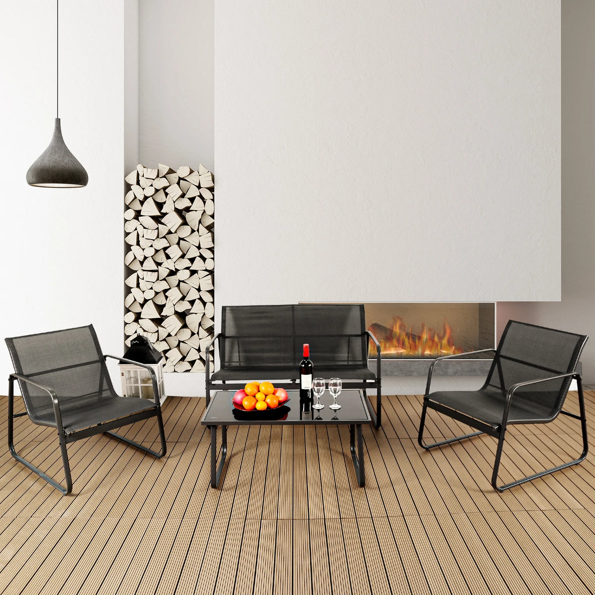 JHK Outdoor Patio Sectional Set With Metal Frame Mesh Backrests