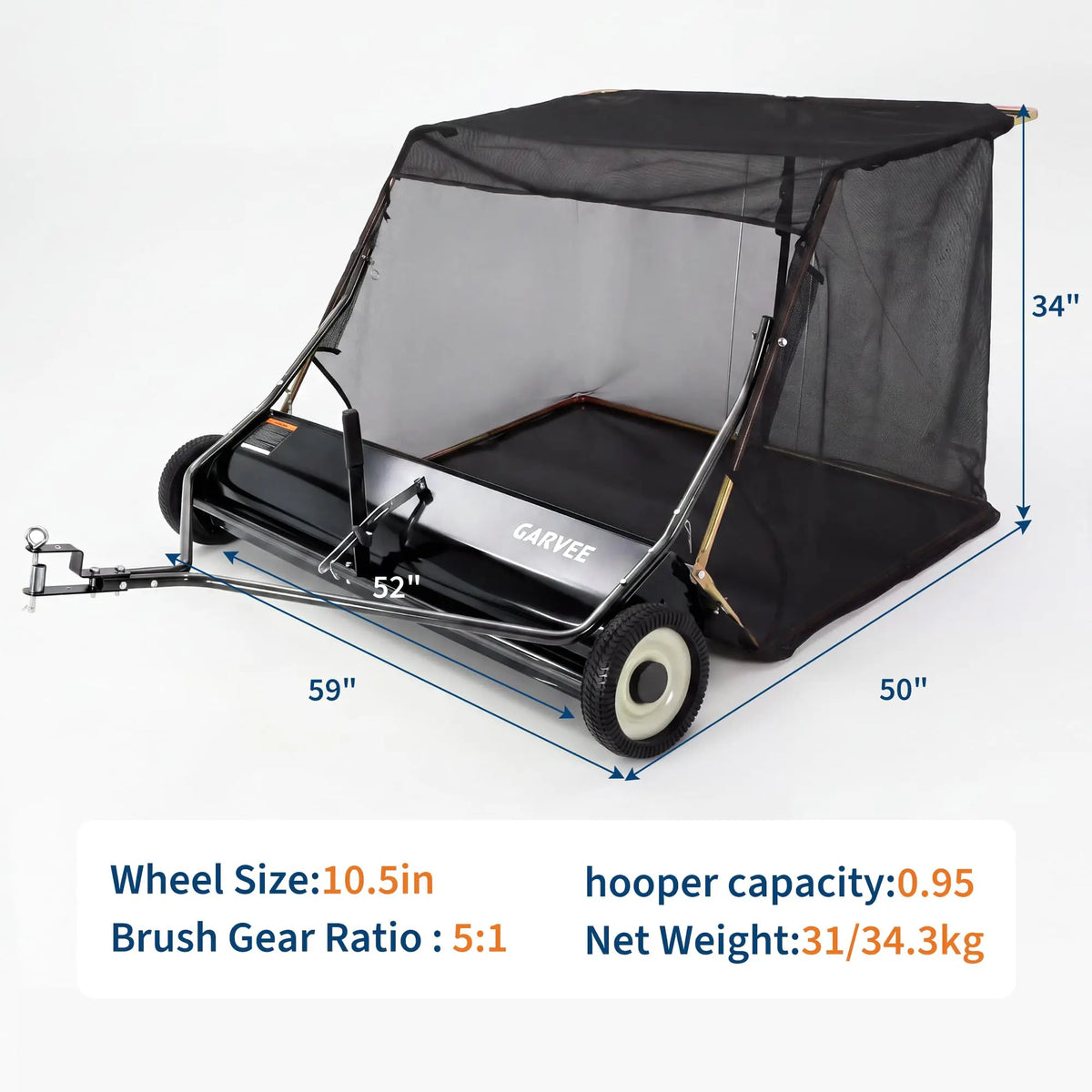 HiMISS Tow Behind Lawn Sweeper With Easy Pull Rope Dump