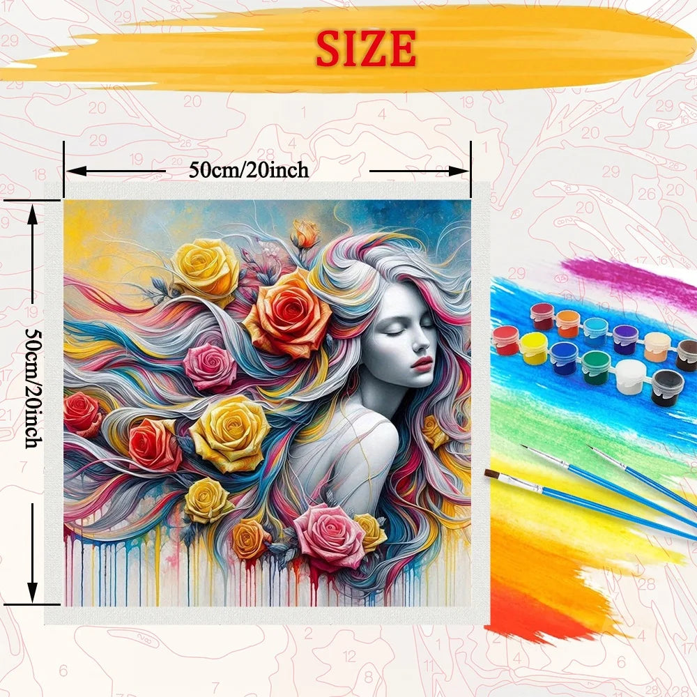 Flower Woman Paint By Numbers Canvas Art Kit For Adults