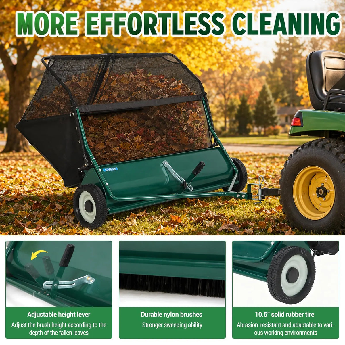 Tow Behind Lawn Sweeper for Efficient Leaf and Grass Collection