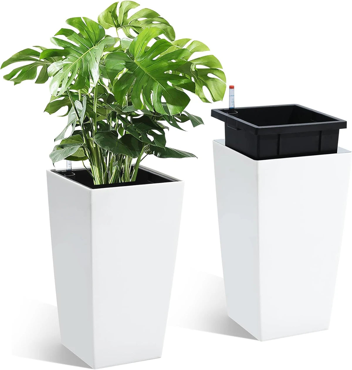 TWISTER.CK Rectangular Planters Set of 2 Large Outdoor And Indoor Plant Pots With Drainage Holes And Water Level Monitor