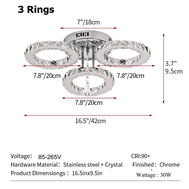 GreeLustr Modern LED Pendant Light Crystal Ring Ceiling Chandelier