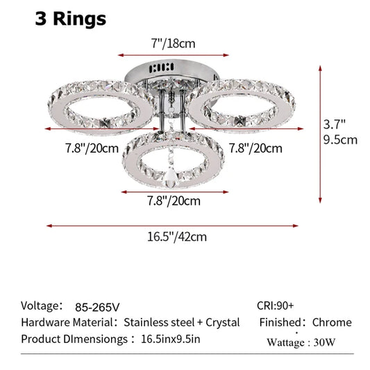 GreeLustr Modern LED Pendant Light Crystal Ring Ceiling Chandelier