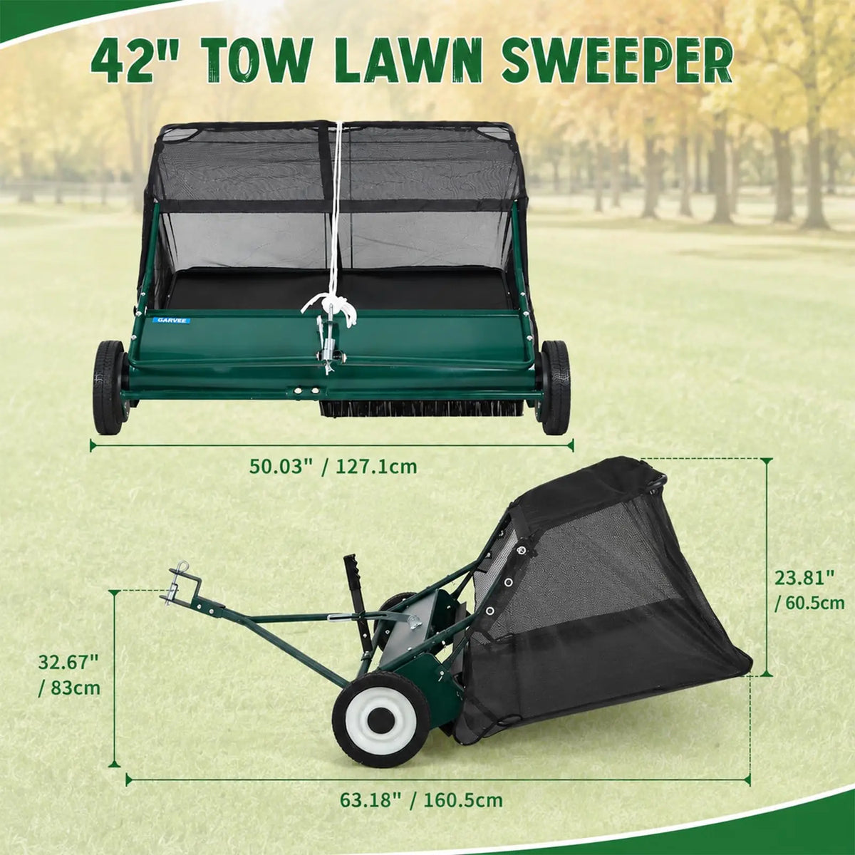 Tow Behind Lawn Sweeper for Efficient Leaf and Grass Collection