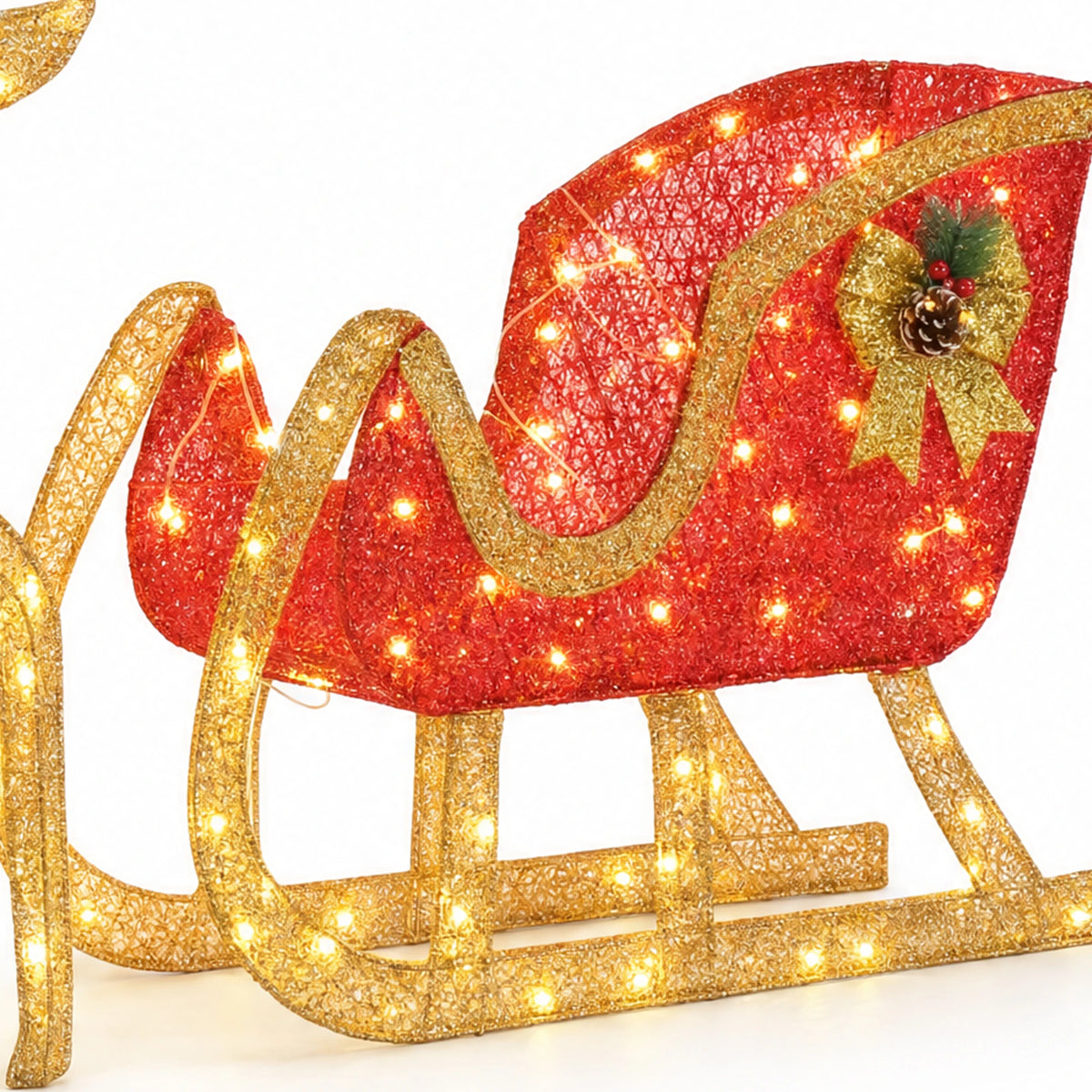 Lighted Christmas Reindeer And Sleigh LED Outdoor Holiday Decoration Set