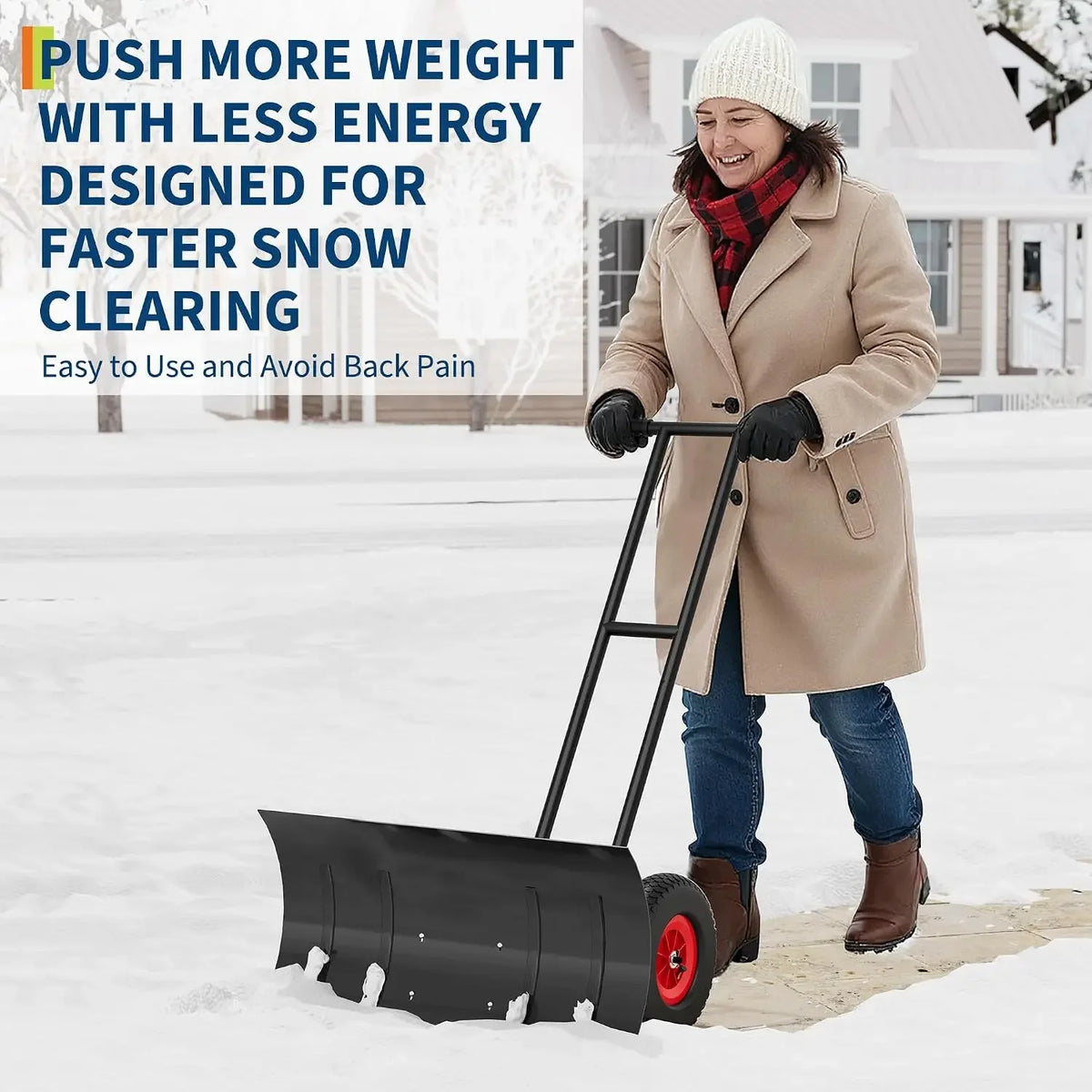 Tacleekii Heavy Duty Wheeled Snow Shovel With Adjustable Blade